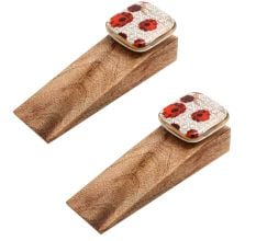 2 Pieces Red Flower Square Ceramic Wooden Door Stopper